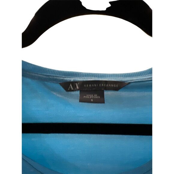 Armani Exchange Blue Cutout Shoulder T-Shirt S Womens Casual Lightweight - Picture 2 of 5